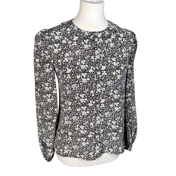 Co 100% Silk Black White Floral Blouse Small - Picture 11 of 11